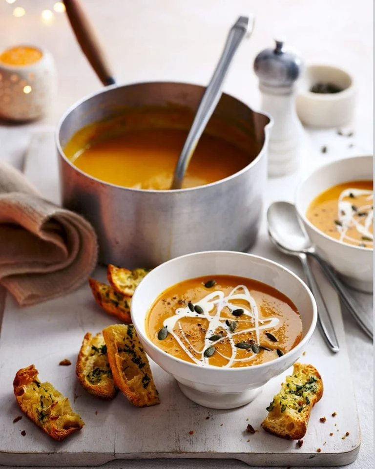 Sweet Potato Soup with Garlic Croutons