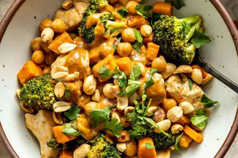 Thai-Inspired Chicken Sweet Potato Peanut Bowl