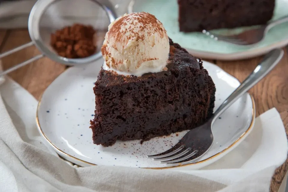 Delicious triple chocolate surprise dessert cooked in a crock pot.