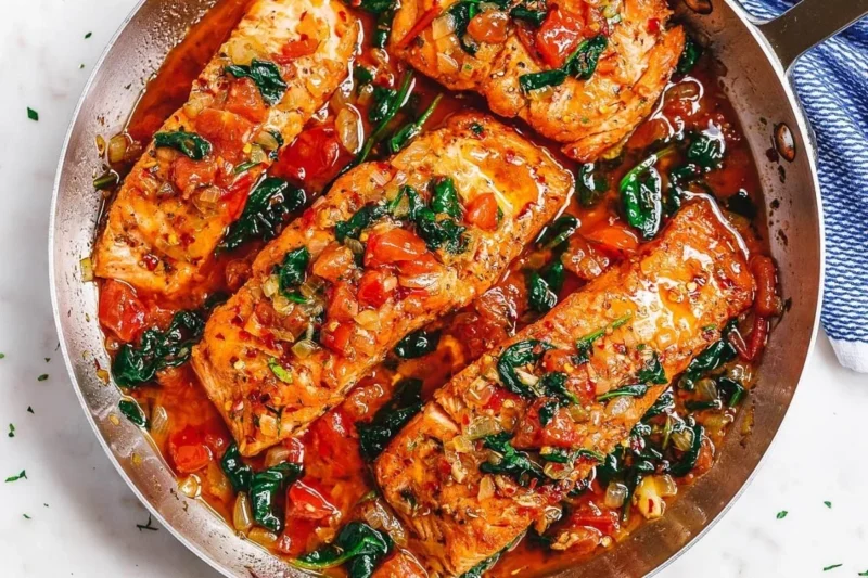 Tuscan Garlic Salmon With Spinach And Tomato