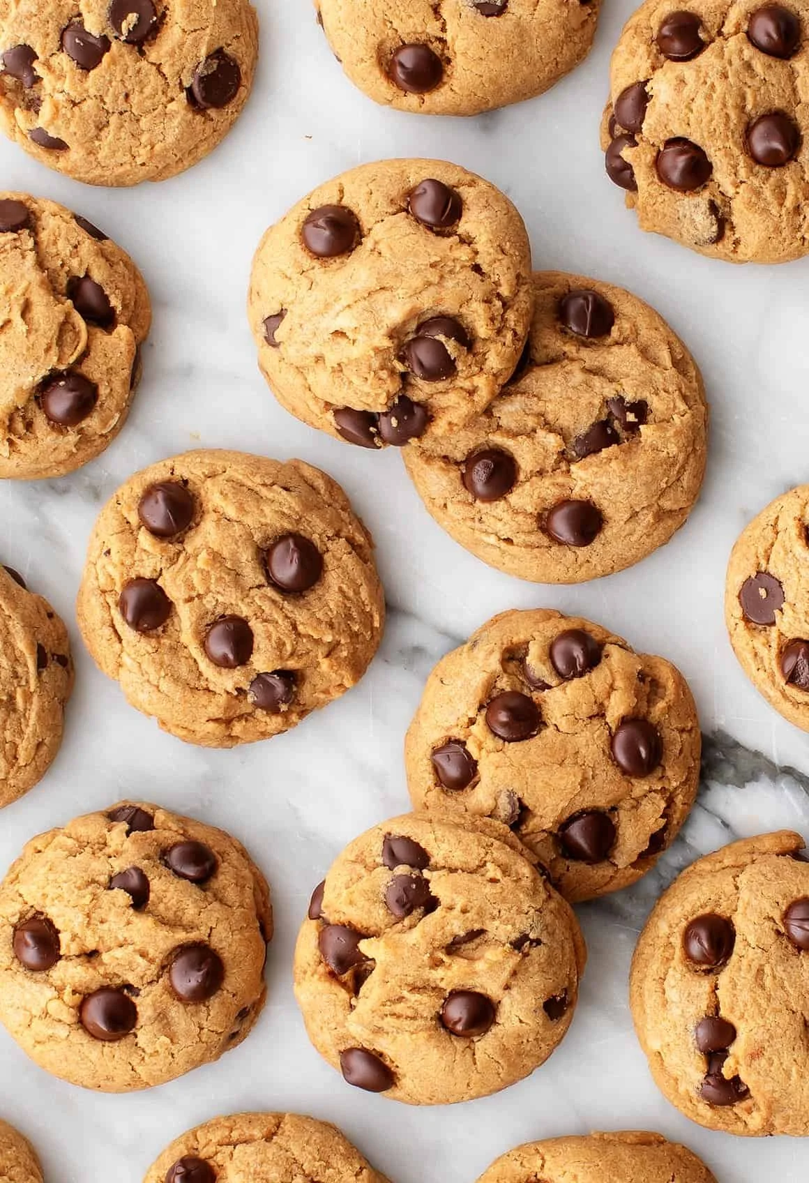 Freshly baked Vegan Chocolate Chip Cookies on a cooling rack