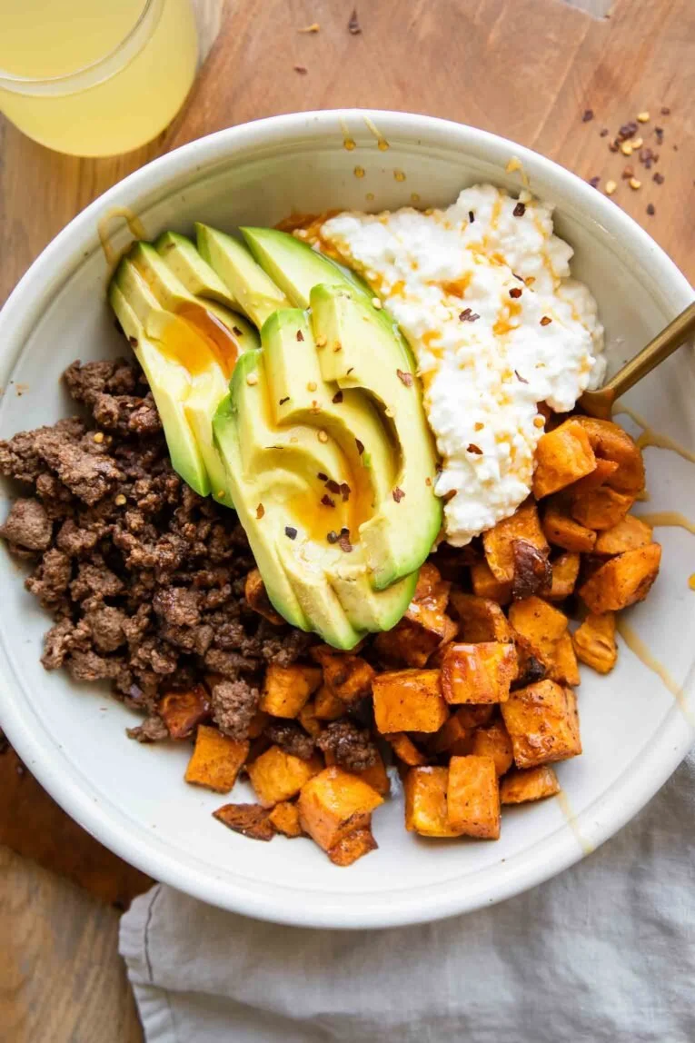 Viral Hot Honey Ground Beef Bowls featuring ground beef and honey drizzle.