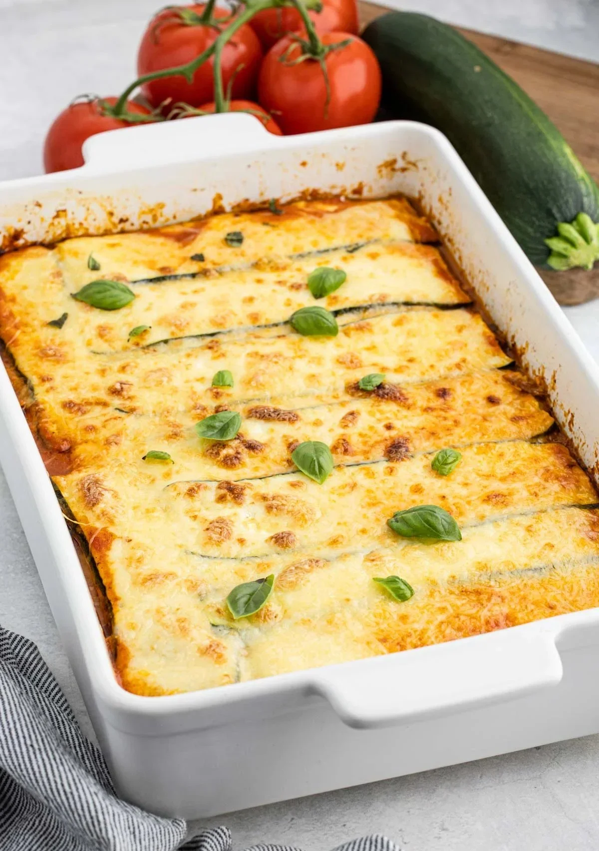 Delicious zucchini lasagna with layers of cheese and fresh vegetables
