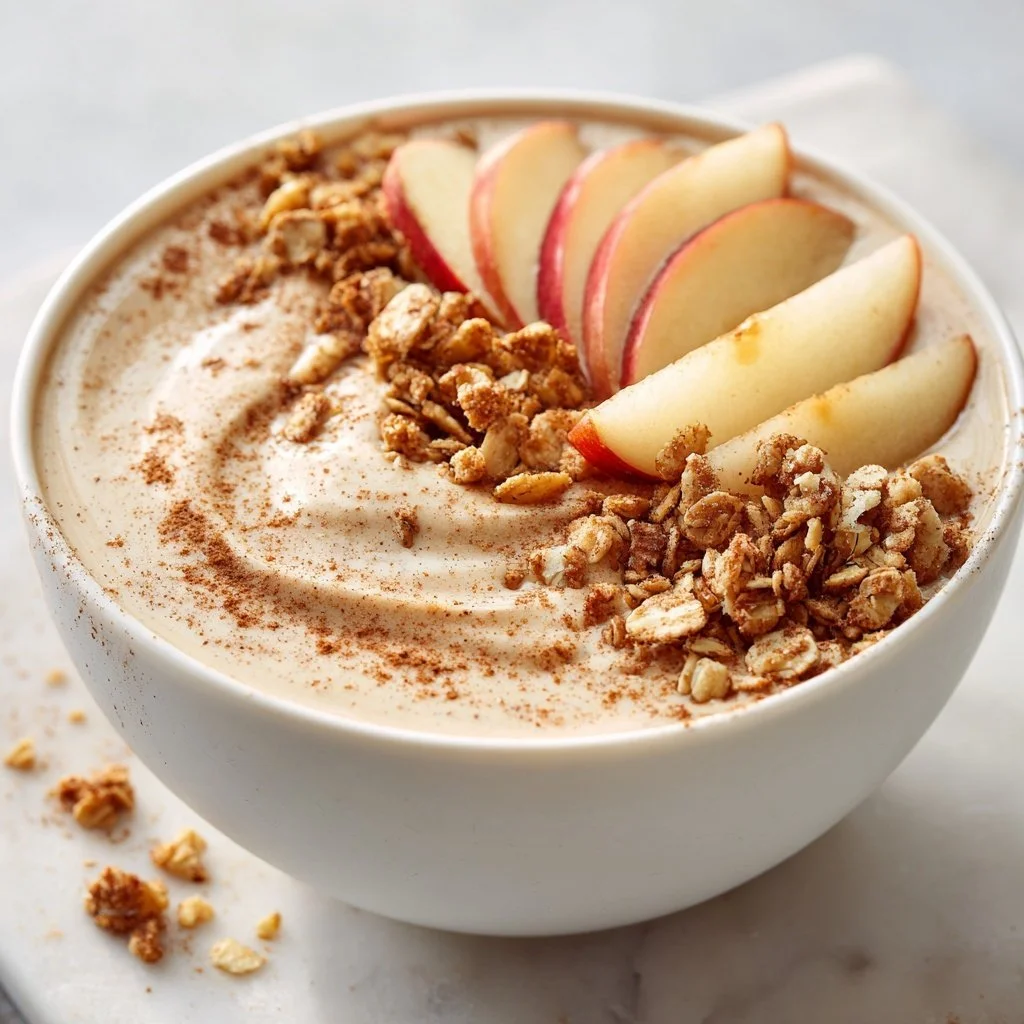 Delicious Apple Cinnamon Smoothie Bowl topped with fresh fruits and nuts
