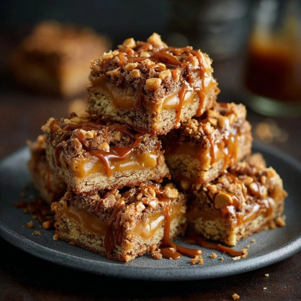 Delicious butterscotch toffee cookie bars served on a plate.