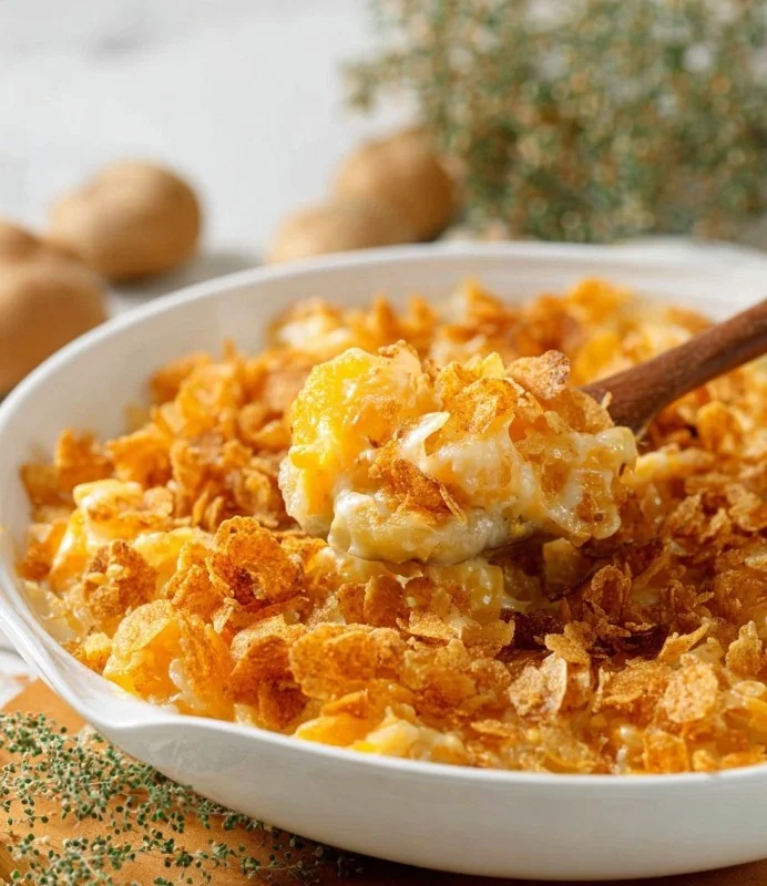 Delicious Cheesy Hash Brown Casserole served in a dish