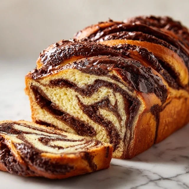 Delicious Chocolate Babka pastry with rich chocolate filling and twisted bread.