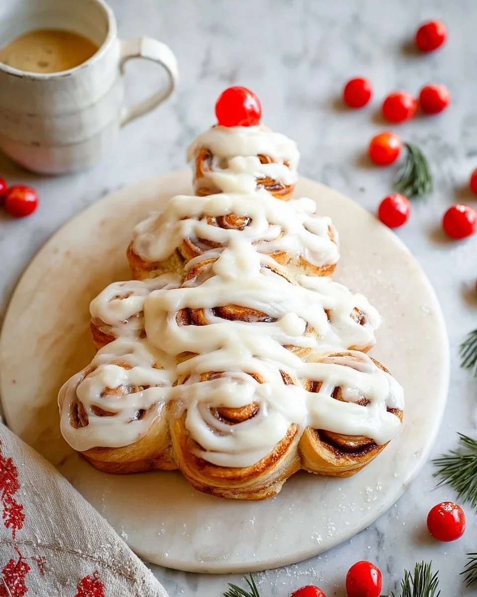 Cinnamon Roll Christmas Tree decorated for the holiday season