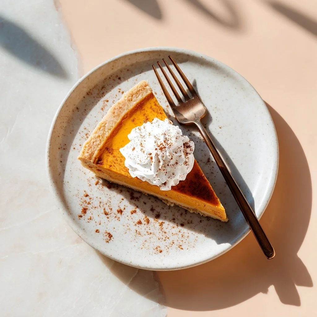Creamy spiced pumpkin pie served on a festive table