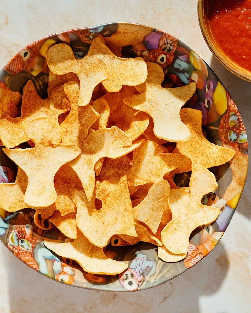 Crispy air fryer tortilla chips served with salsa and guacamole.