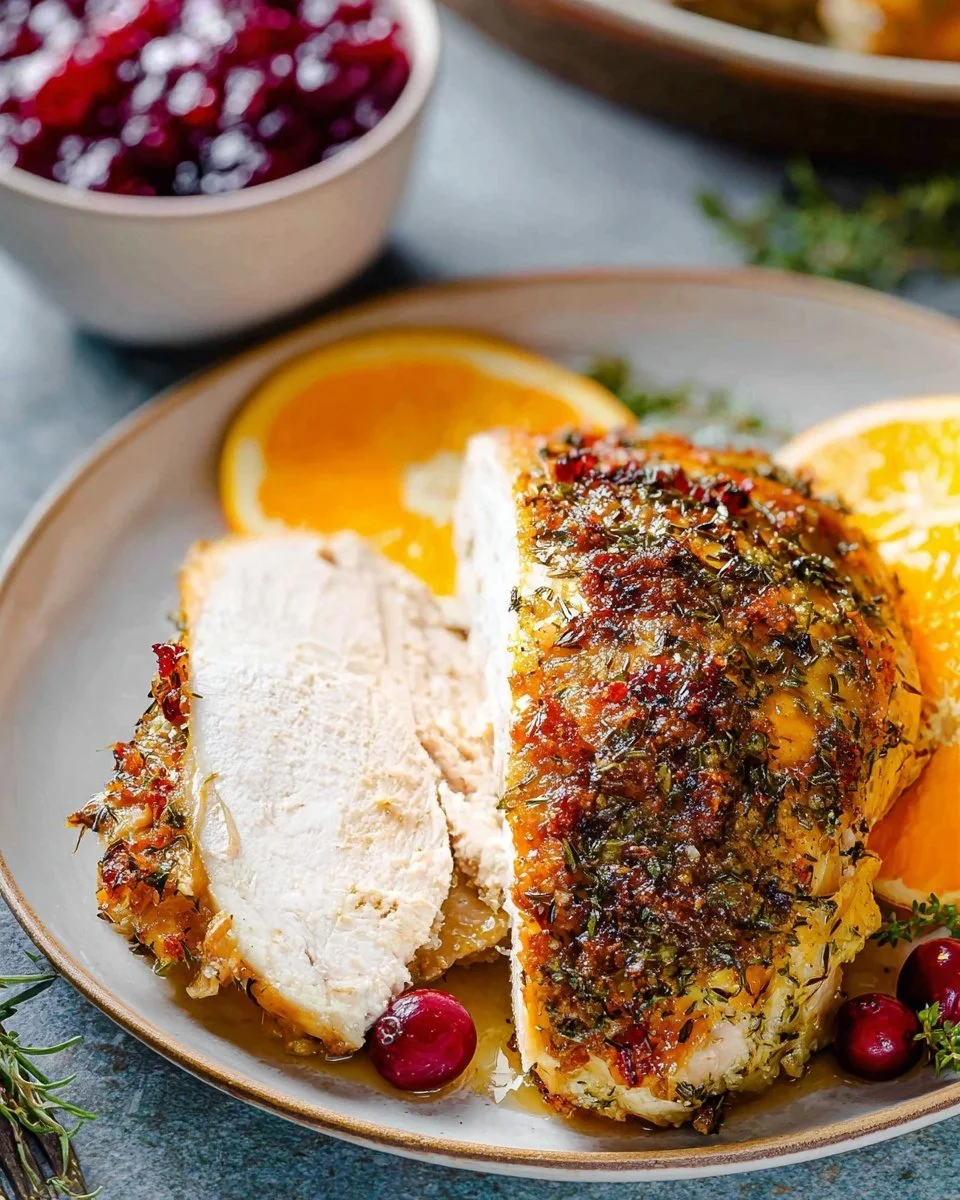 Garlic Butter Turkey Breast cooked to perfection with herbs and spices.