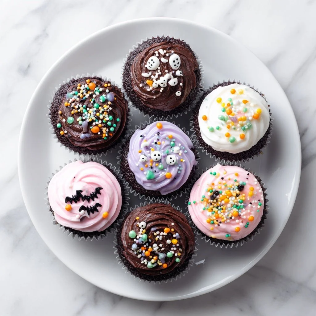 Delicious Halloween chocolate cupcakes with spooky decorations