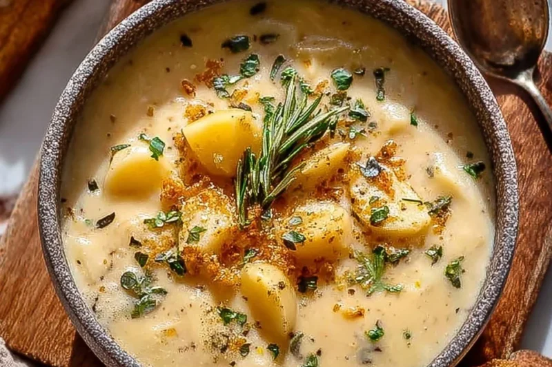 Hearty Cheddar Garlic Herb Potato Soup