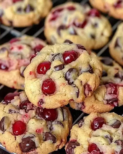 Maraschino cherry chocolate chip cookies with vibrant cherries and chocolate chips