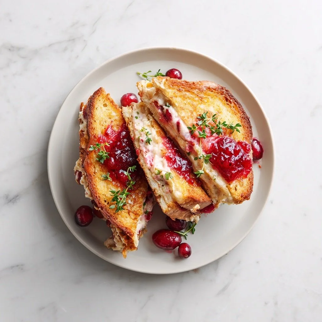 Melt-in-your-mouth cranberry turkey grilled cheese sandwich with melted cheese