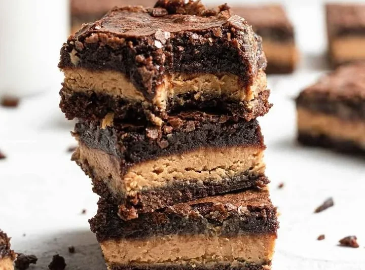 Delicious homemade peanut butter brownies with chocolate drizzle