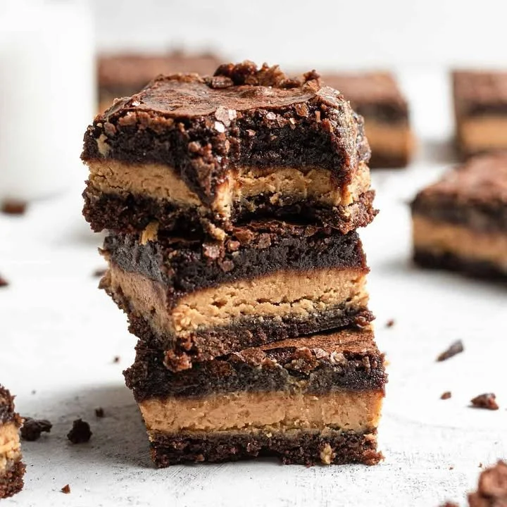 Delicious homemade peanut butter brownies with chocolate drizzle
