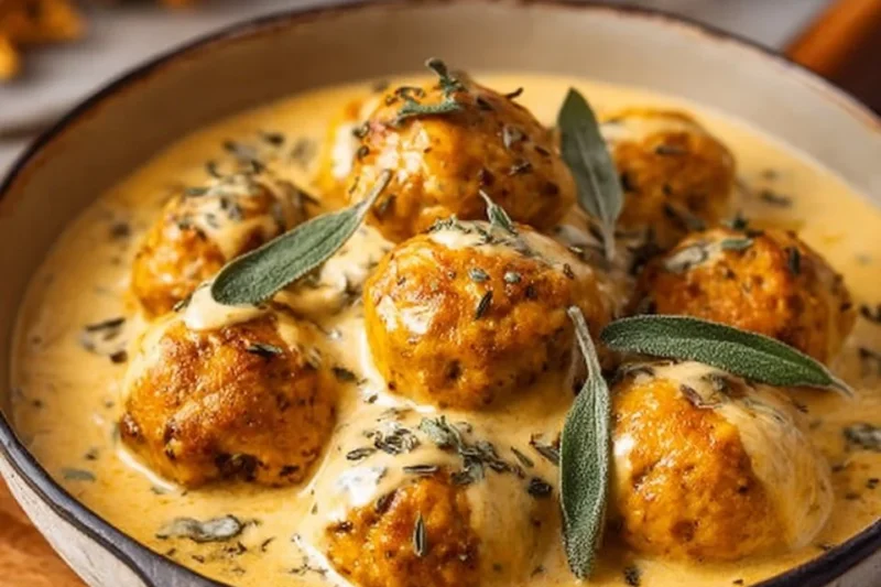 Pumpkin Chicken Meatballs in Sage Cream Sauce