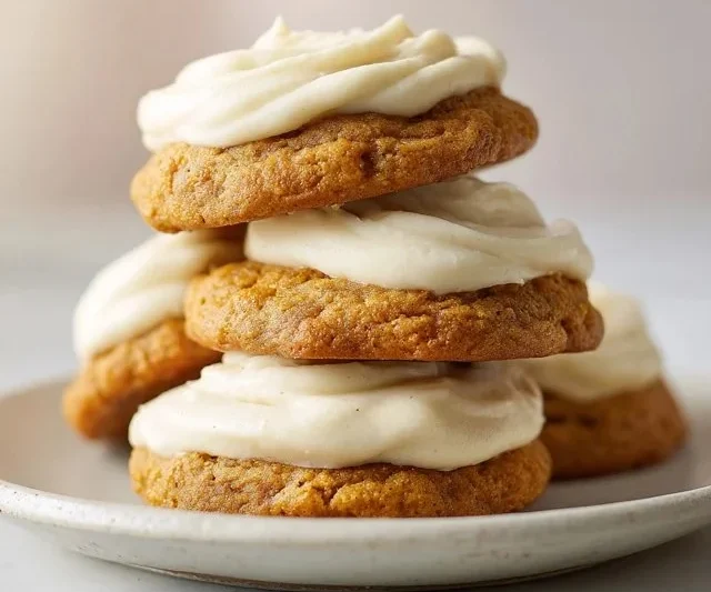 Pumpkin Cookies with Cream Cheese Frosting