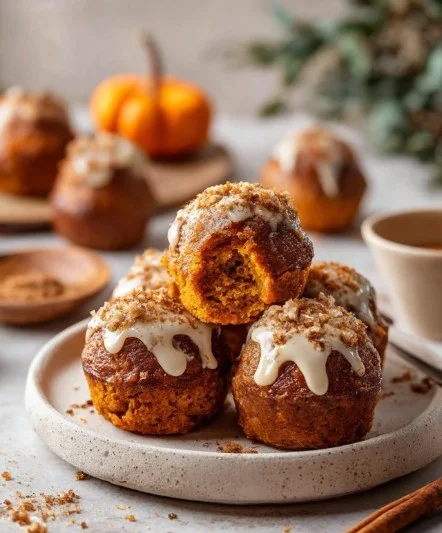 Delicious Pumpkin Donut Mini Muffins topped with cinnamon sugar