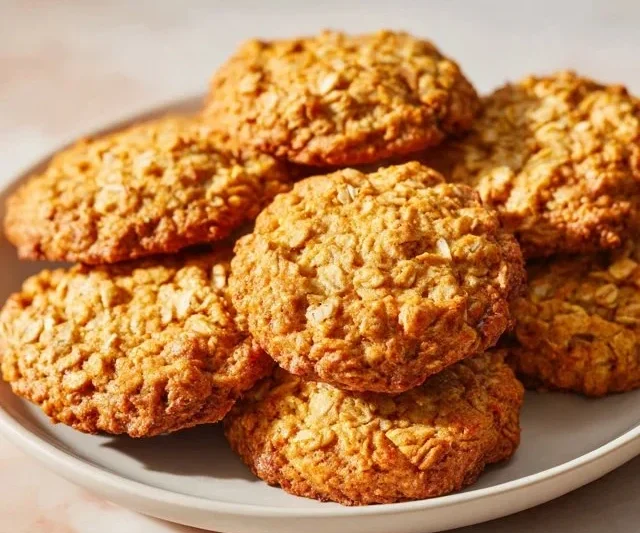 Pumpkin Oatmeal Cookies on a wooden table with autumn decorations