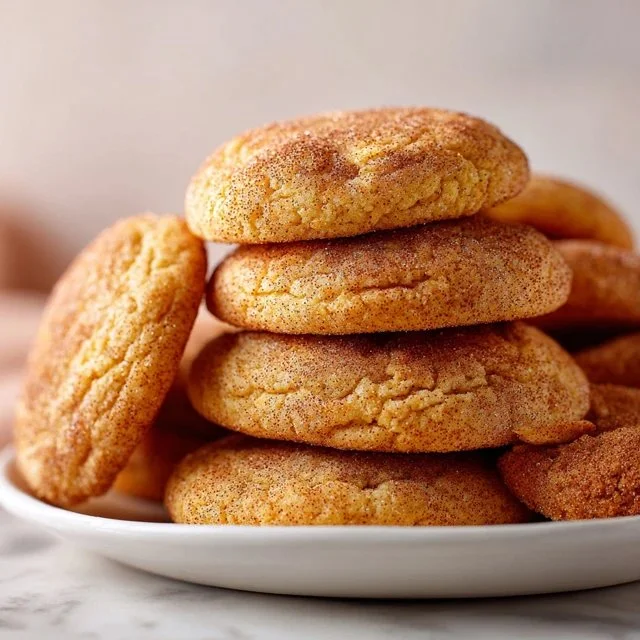 Freshly baked Pumpkin Snickerdoodles with cinnamon sugar on a plate