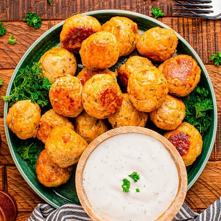Plate of flavorful ranch chicken meatballs ready to be served.