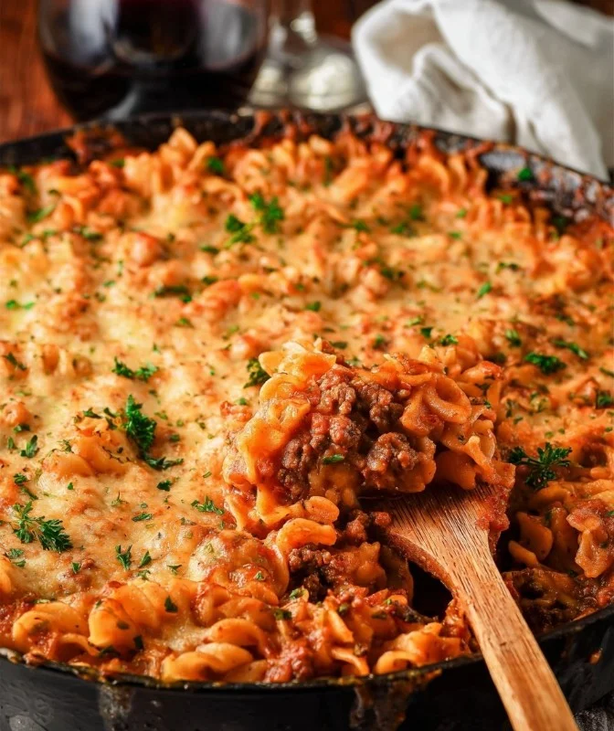Delicious Sloppy Joe Casserole topped with melted cheese and served in a bowl.