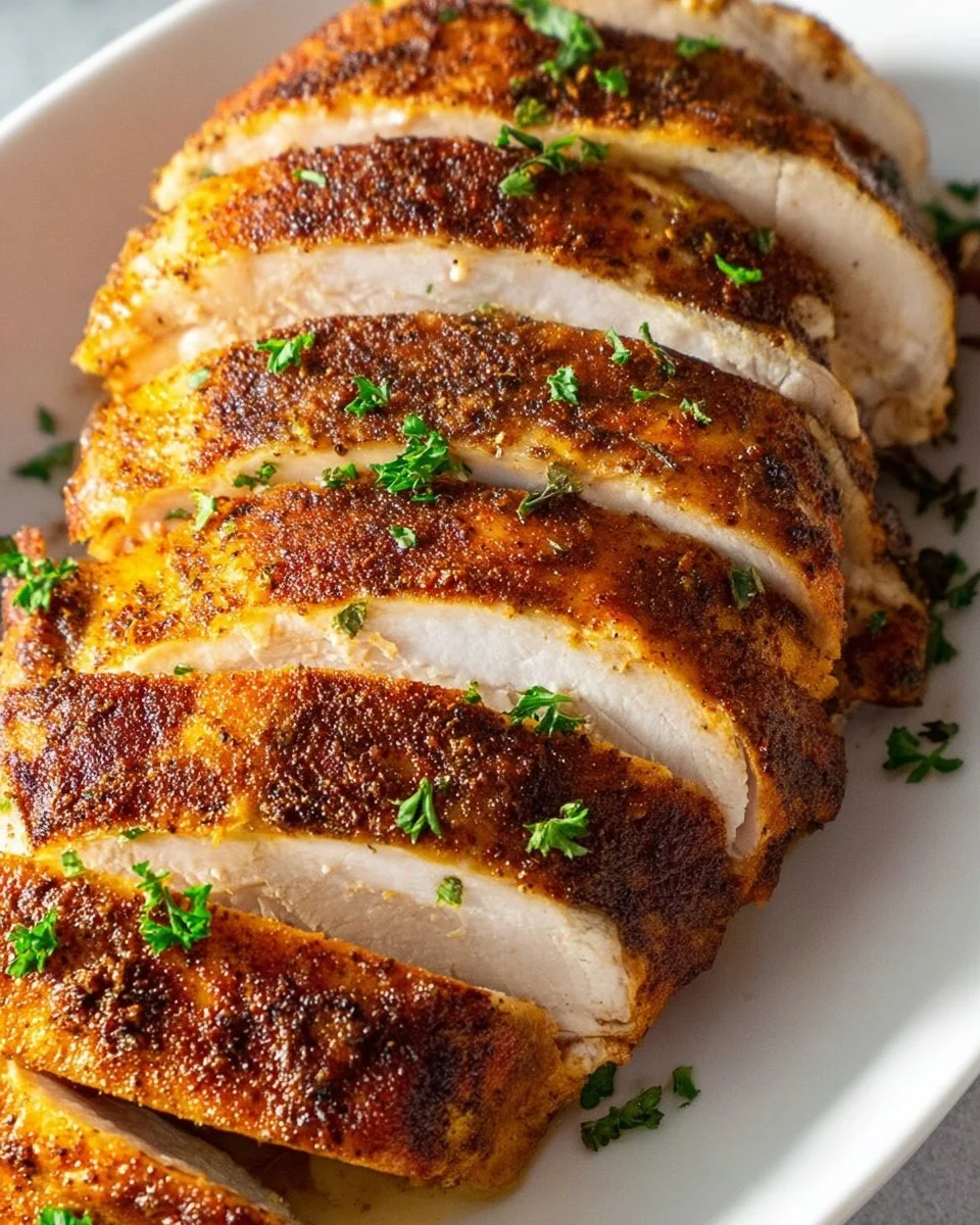 Slow-cooked boneless turkey breast ready to serve on a plate