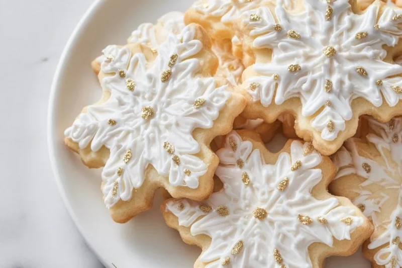 Beautifully decorated snowflake cookies for holiday festivities