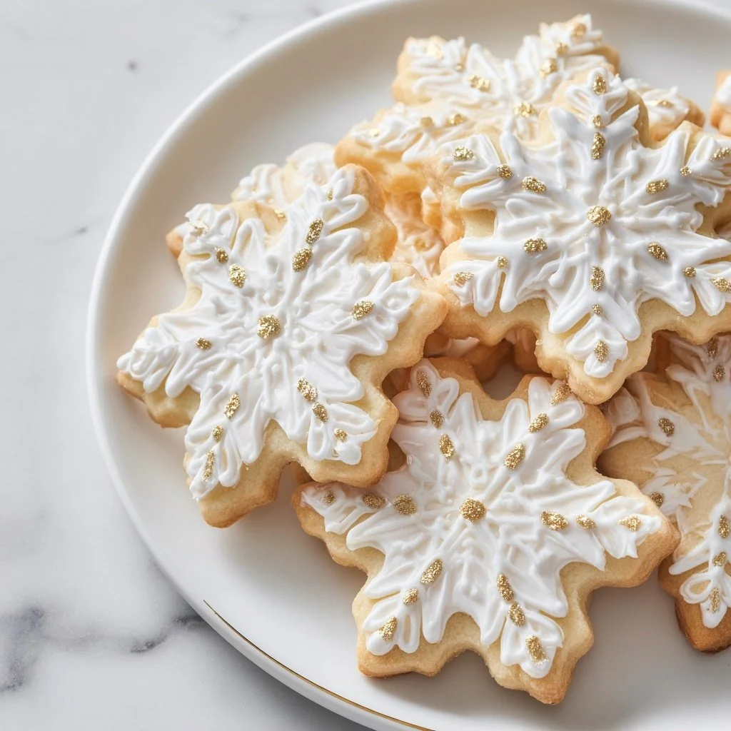Beautifully decorated snowflake cookies for holiday festivities