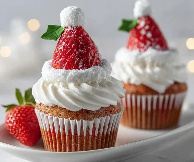 Strawberry Santa Hat Cupcakes