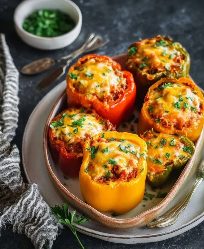 Colorful stuffed bell peppers filled with a savory mixture