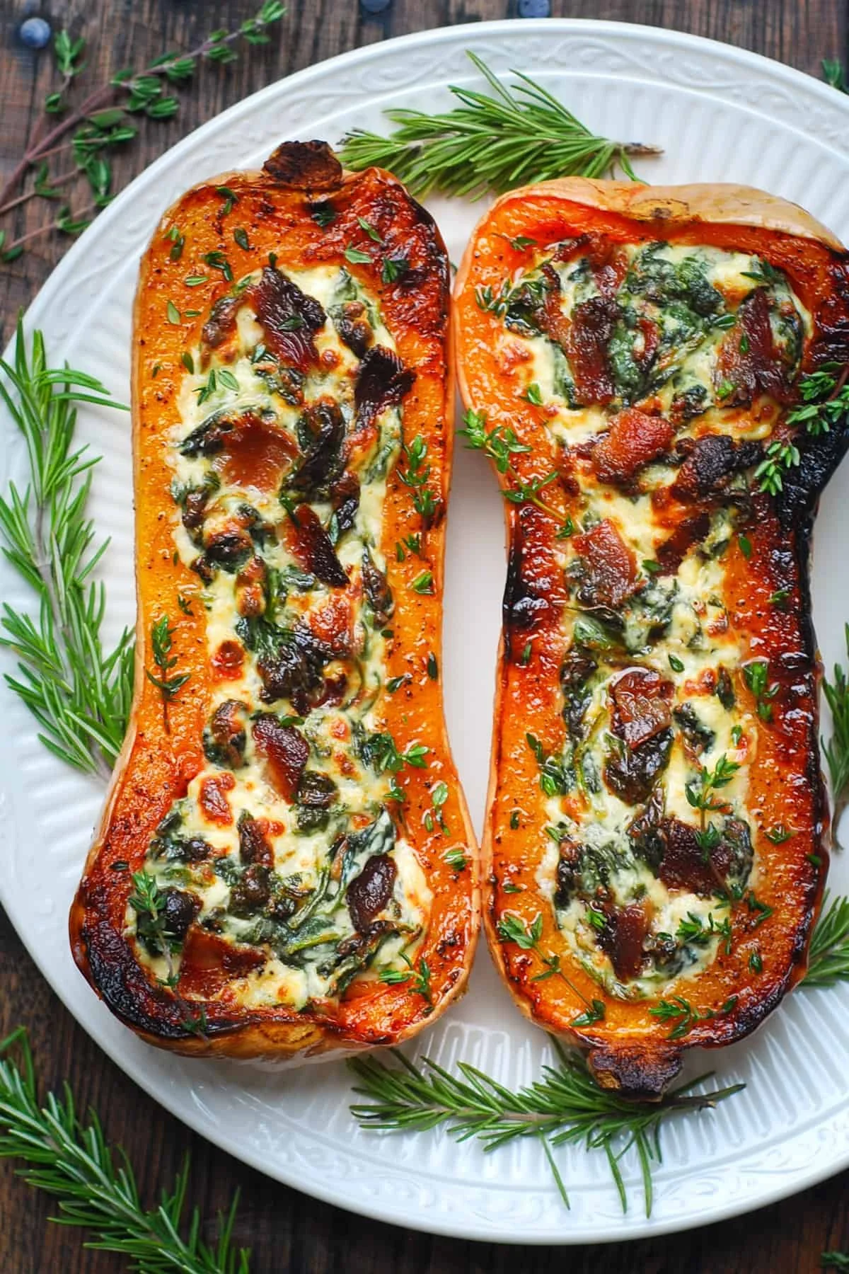 Delicious stuffed butternut squash with herbs and spices