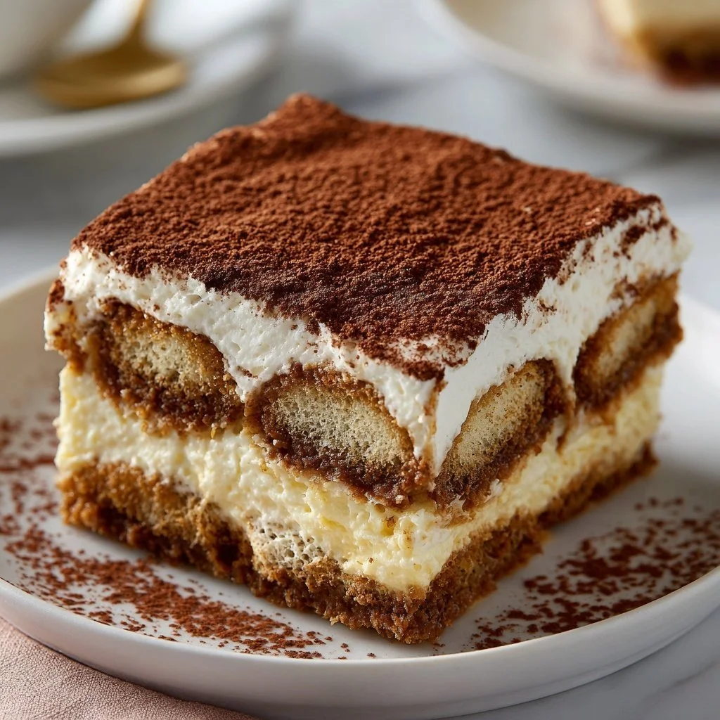 Delicious homemade tiramisu dessert with coffee-soaked ladyfingers and mascarpone
