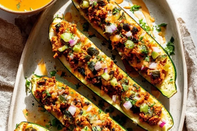 Turkey Taco Stuffed Zucchini Boats
