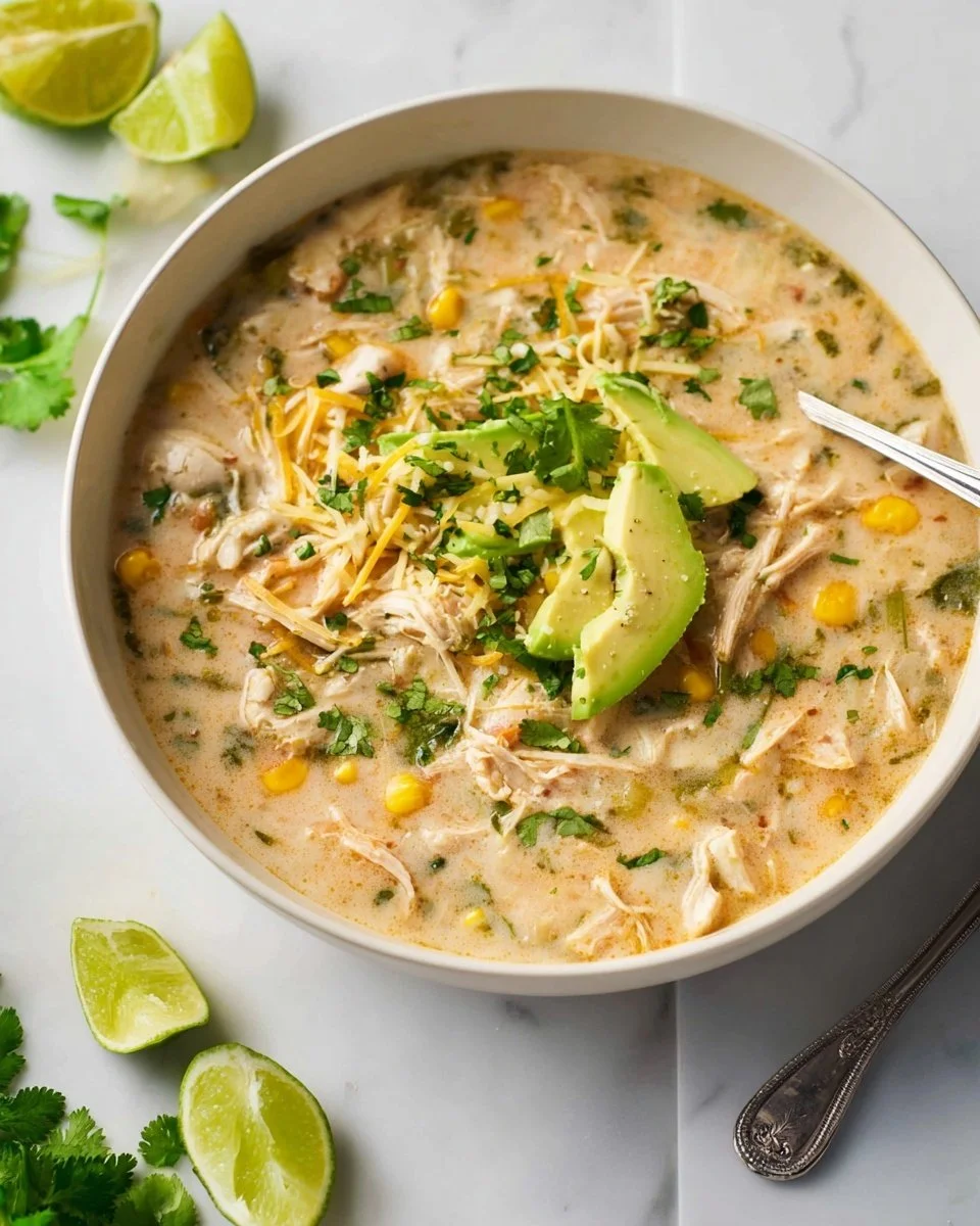 Delicious bowl of White Bean Turkey Chili topped with fresh herbs and spices