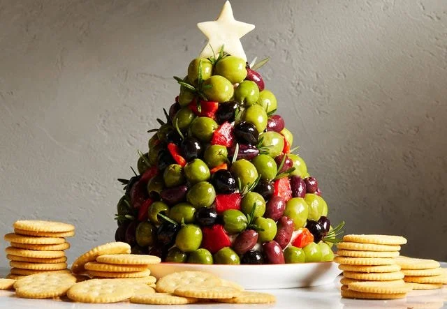 Festive Antipasto Christmas Tree Cheese Ball for holiday celebrations