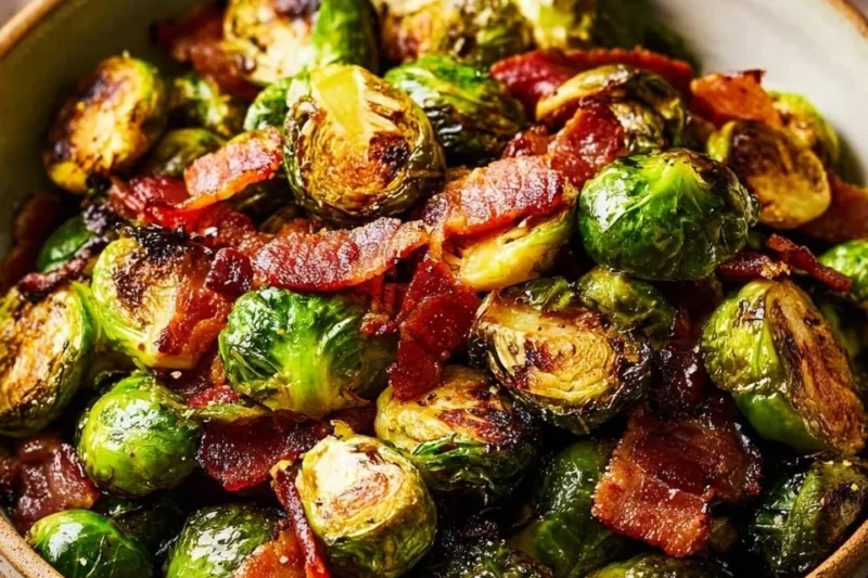 Balsamic Maple Roasted Brussels Sprouts with Bacon