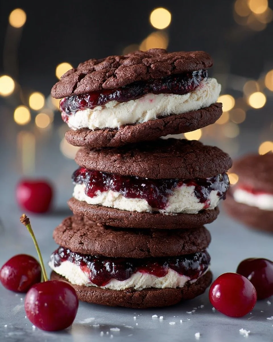 Black Forest ice cream sandwich with chocolate and cherry layers