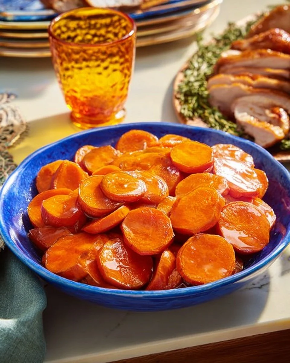 Delicious candied sweet potatoes served in a festive dish.