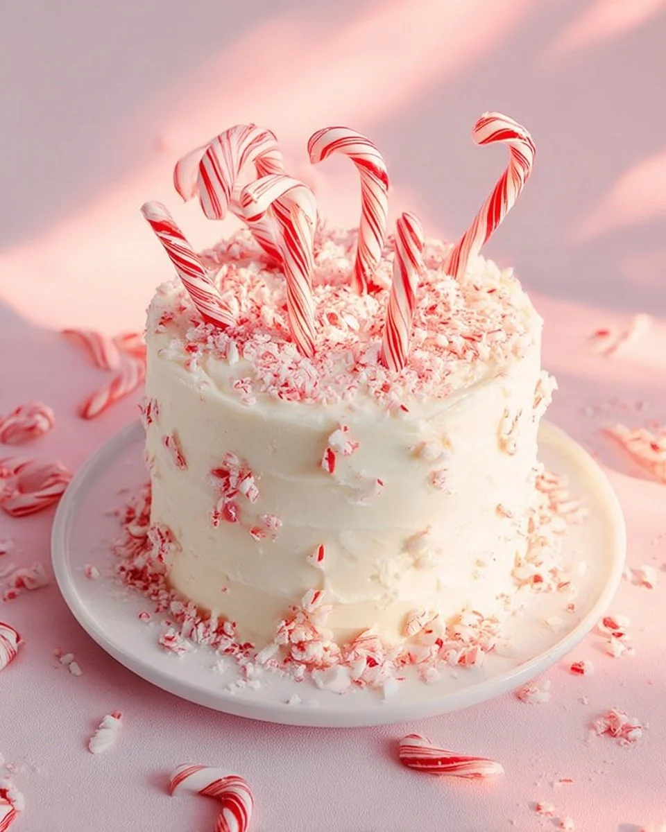Festive Candy Cane Layered Cake with vibrant red and white layers