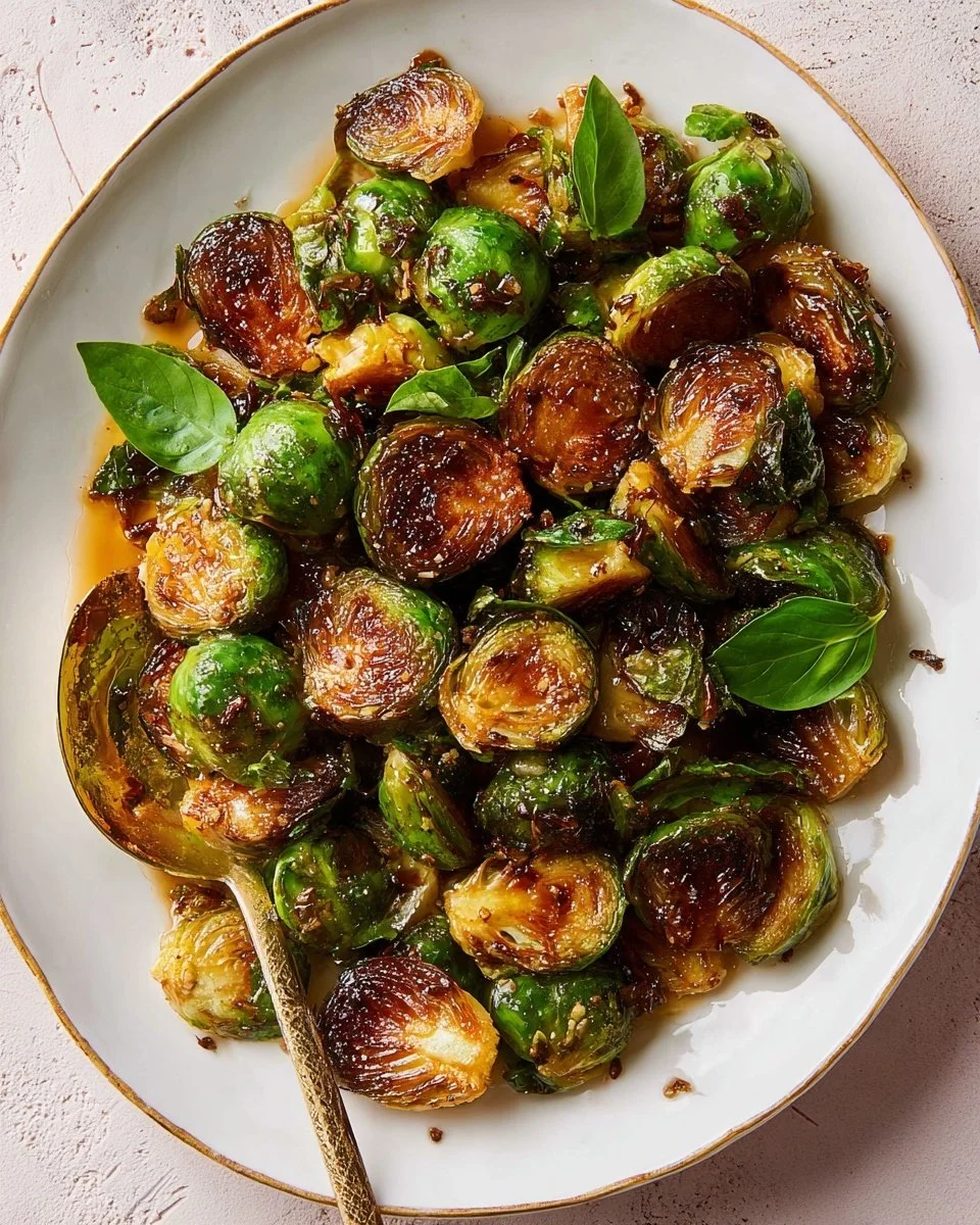 Delicious caramelized Brussels sprouts garnished for a savory dish