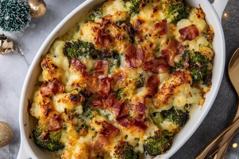 Cauliflower and Broccoli Casserole with Bacon