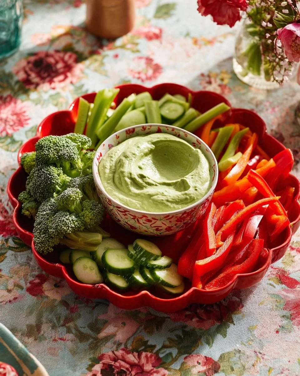 Vibrant Christmas crudites platter with assorted fresh vegetables and festive decorations.