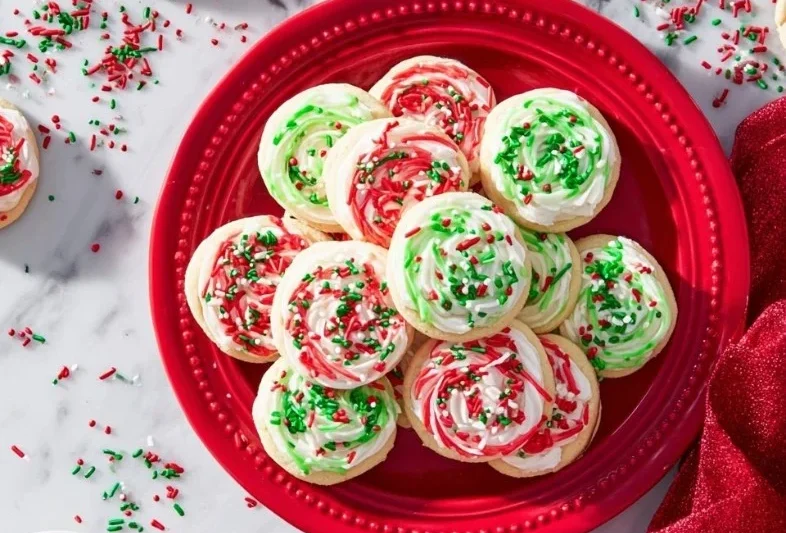 Christmas Shortbread Thumbprint Cookies decorated with festive toppings