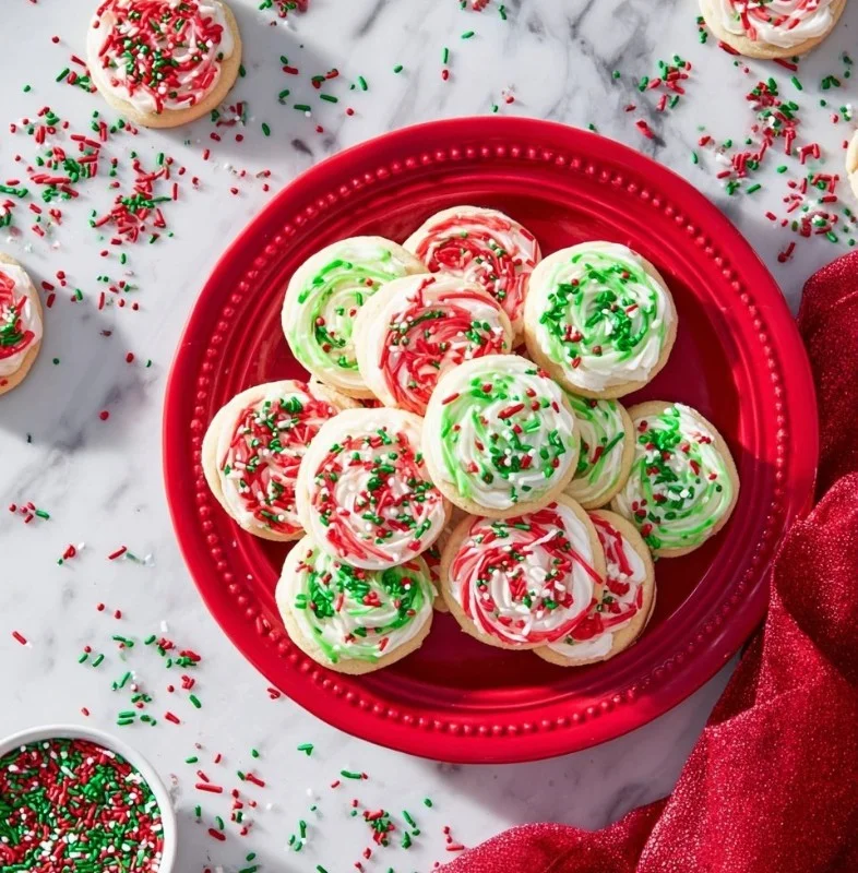 Christmas Shortbread Thumbprint Cookies decorated with festive toppings