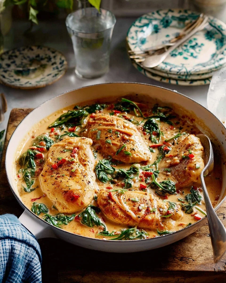 Creamy Tuscan Chicken dish with herbs and sauce