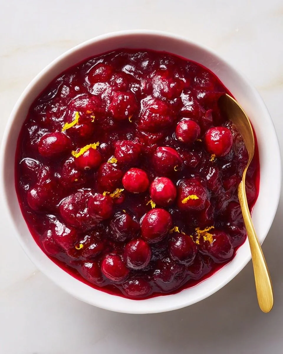 Bowl of homemade cranberry sauce made from fresh cranberries