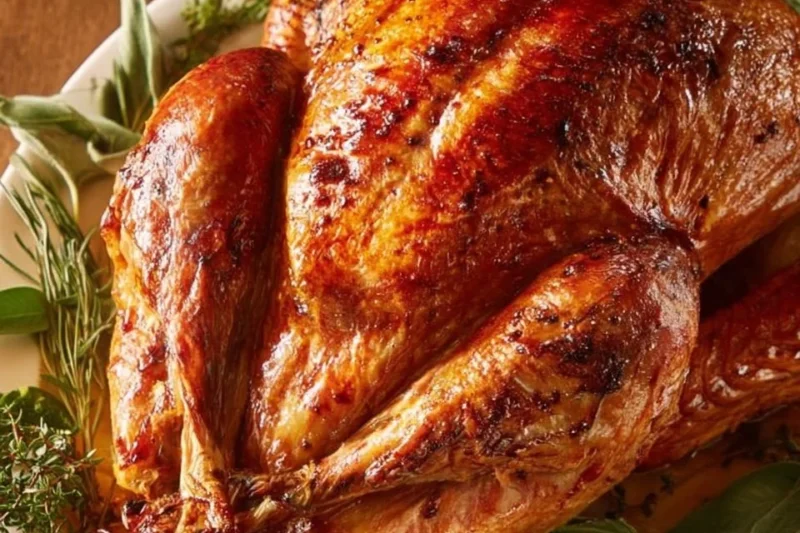 Dry brined turkey with flavorful herbs ready for roasting